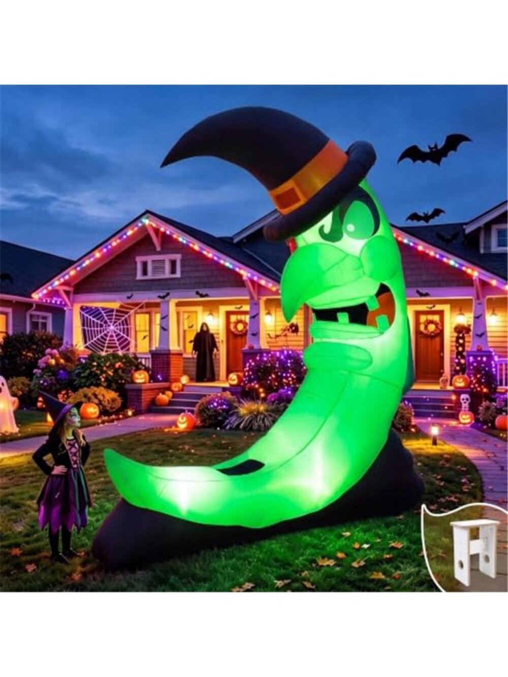 8.9 FT Giant Halloween Inflatables Witch Moon Outdoor Decorations
